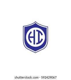 Letter HI Wreath Circle Shape Logo with Shield