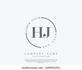 Letter HJ Initial handwriting logo with signature and hand drawn style.