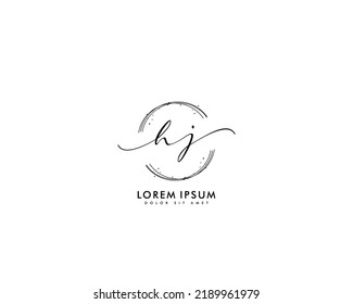 Letter HJ Initial handwriting logo with signature and hand drawn style.
