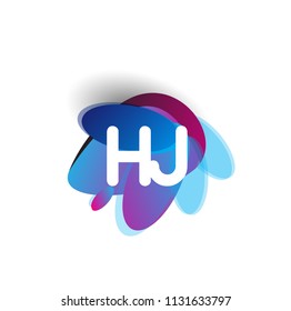 Letter HJ logo with colorful splash background, letter combination logo design for creative industry, web, business and company.