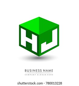 Letter HJ logo in hexagon shape and green background, cube logo with letter design for company identity.
