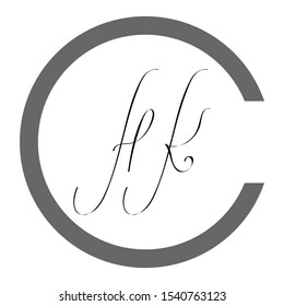 letter HK circle inside logo icon vector