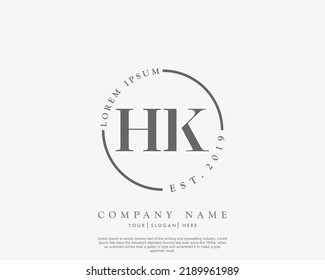 Letter HK Initial handwriting logo with signature and hand drawn style.