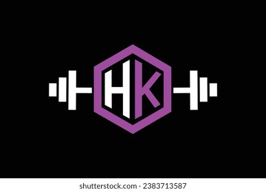 Letra H, K, HK O KH Logo Con bárbaro. Vector del logotipo del gimnasio.