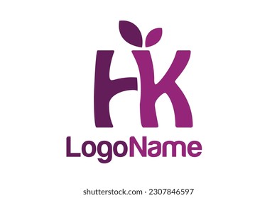 Letter HK and leaf concept. Very suitable for symbol, logo, company name, brand name, personal name, icon and many more.