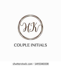 Letter HK logo template. Creative fashion logo design, couple letter , beauty icon. Initial handwriting or handwritten logo for identity. Logo with hand drawn style. wedding concept -vector