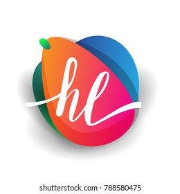 Letter HL logo with colorful splash background, letter combination logo design for creative industry, web, business and company.