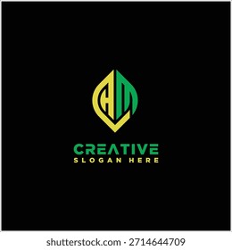 Letra HM Leaf Logo Diseño Vector Plantilla