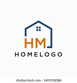 letter HM Line House Real Estate Logo. home initial H M concept. Construction logo template, Home and Real Estate icon. Housing Complex Simple Vector Logo Template. - vector