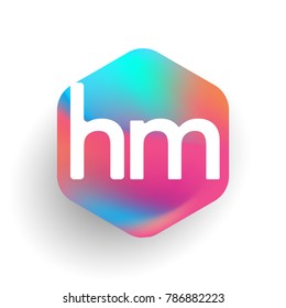 Letter HM logo in hexagon shape and colorful background, letter combination logo design for business and company identity.
