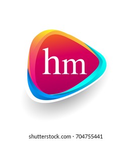 Letter HM logo in triangle shape and colorful background, letter combination logo design for company identity.