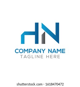 letter HN Logo Design Vector Template With Blue And Black. Initial HN Vector Illustration