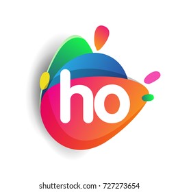 Letter HO logo with colorful splash background, letter combination logo design for creative industry, web, business and company.