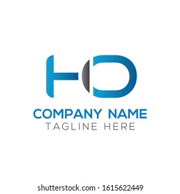 letter HO Logo Design Linked Vector Template With Blue And Grey. Initial HO Vector Illustration