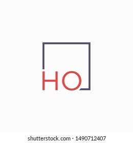 Letter HO Logo design with square frame line art. business consulting concept. studio,room,group icon. Suitable for business, consulting group company. - vector