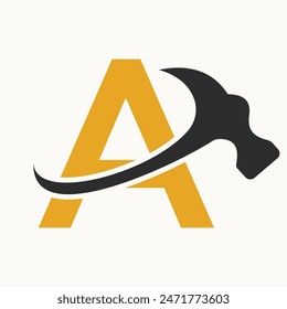 Letra A Diseño De Logotipo De Construcción Del Hogar Con Símbolo De Martillo
