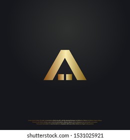 Letter A home logo icon design. with a golden color on the background. Vector graphic design template element.
