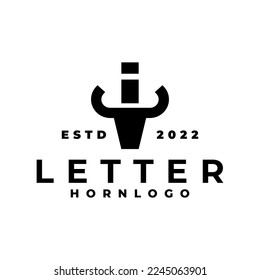 letter I with horn logo. letter with bull horn logo vector template.