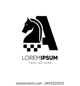 Letra A Caballo Ajedrez Logo Diseño Vector Icono Gráfico Emblema Símbolo Ilustración