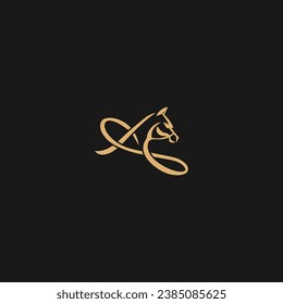 Un concepto de icono de caballo de letras formado por un logotipo de caballo rápido,