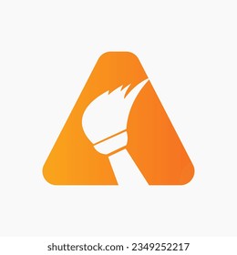 Letter A House Cleaning Logo Concept With Clean Brush Icon. Maid Service Symbol