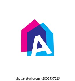 a letter house home casa overlapping color logo vector icon illustration