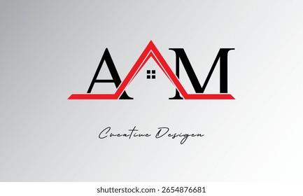 Logo de AM Letter House – Monograma inmobiliario creativo con el icono del techo y la forma del hogar para la propiedad, la arquitectura y la marca moderna

