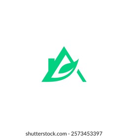letter A with house logo, leaf Home icon, green hous design. vector design template business logo.