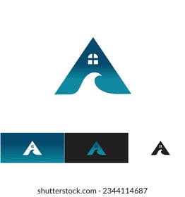 Letter A house logo, sea logo, real estae, apartment  