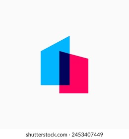 i Letter House Overlapping color Monogram Home mortgage architect architecture logo vector icon illustration