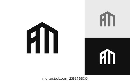 Letter AM with house shape logo design