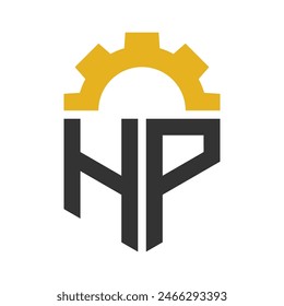 Letter HP Gear Logo Design for Service Center, Repair, Factory, Industrial, Digital and Mechanical Business