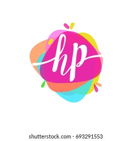 Letter HP logo with colorful splash background, letter combination logo design for creative industry, web, business and company.