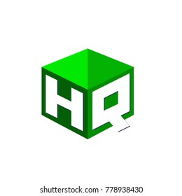 Letter HQ logo in hexagon shape and green background, cube logo with letter design for company identity.

