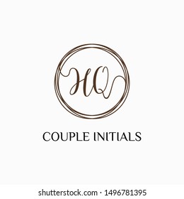 Letter HQ logo template. Creative fashion logo design, couple letter , beauty icon. Initial handwriting or handwritten logo for identity. Logo with hand drawn style. wedding concept -vector