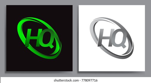 letter HQ logotype design for company name colored Green swoosh and grey. vector set logo design for business and company identity.
