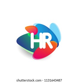 Letter HR logo with colorful splash background, letter combination logo design for creative industry, web, business and company.