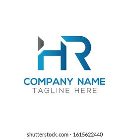 letter HR Logo Design Linked Vector Template With Blue And Grey. Initial HR Vector Illustration