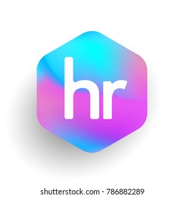 Letter HR logo in hexagon shape and colorful background, letter combination logo design for business and company identity.
