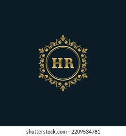 Letter HR logo with Luxury Gold template. Elegance logo vector template.