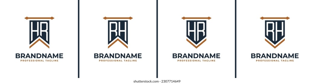 Letter HR and RH Pennant Flag Logo Set, Represent Victory. Suitable for any business with HR or RH initials.