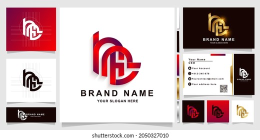 Letra plantilla de logotipo de monograma HRt o hRv con diseño de tarjeta de visita