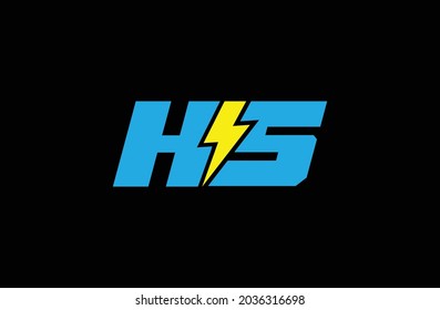 Letter HS logo with Lightning bolt icon, Power Energy Logo design, Alphabet H and S with electric bolt