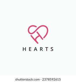 Letter HS, SH heart shape simple logo vector icon illustration. Isolated object on white background