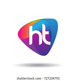 Letter HT logo with colorful splash background, letter combination logo design for creative industry, web, business and company.