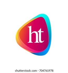 Letter HT logo in triangle shape and colorful background, letter combination logo design for company identity.