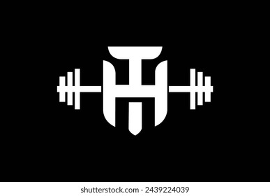 Letter H,T, HT OR TH Logo With barbell. Fitness Gym logo Vector.