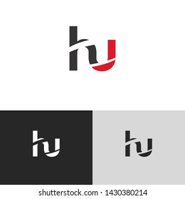 Letter hu linked lowercase logo design template elements. Red letter Isolated on black white grey background. Suitable for business, consulting group company.