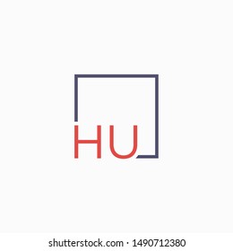 Letter HU Logo design with square frame line art. business consulting concept. studio,room,group icon. Suitable for business, consulting group company. - vector