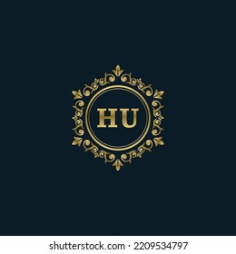 Letter HU logo with Luxury Gold template. Elegance logo vector template.